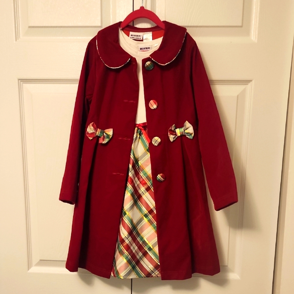 Christmas Coat with Plaid Dress Set, 7/8, NWOT